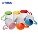 WUJOSUB 11oz Ceramic Sublimation Cup Heart Handle Colorful Sublimation Coffee Mug
