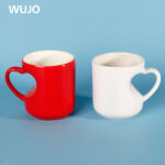 WUJOSUB सब्लिमेशन मग 11oz कलर ग्लेज्ड सब्लिमेशन मग दिल के आकार के हैंडल के साथ