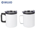 Copo de café em aço inoxidável reto de 12 onças e 14 onças para sublimação com tampa plana transparente