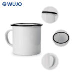 Caneca de sublimação de esmalte em branco WUJOSUB com borda laminada copo de esmalte de 12 onças para sublimação