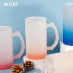 WUJOSUB Sublimation Glass Mug 16oz Frosted Glass Sublimation Mugs for Beer