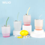 ספל נסיעות סובלימציה של WUJOSUB 12oz ספל סובלימציה מזכוכית עם מכסה וכפית