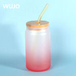WUJOSUB Sublimation Glass Can 12oz Bamboo Lid Color Sublimation Glass Can with Straw