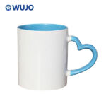 WUJOSUB 11oz Ceramic Sublimation Cup Heart Handle Colorful Sublimation Coffee Mug