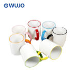 Wujosub sublimation Cup 11oz สีขอบ&จัดการแก้วกาแฟเพื่อระเหิด