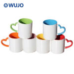 WUJOSUB 11oz Ceramic Sublimation Cup Heart Handle Colorful Sublimation Coffee Mug