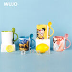 WUJOSUB Color Glazed 11oz Straight Shape Sublimation Mug with Spoon