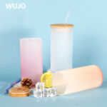 वुजोसब फ्रॉस्टेड ग्लास सब्लिमेशन मग 25oz ग्लास सब्लिमेशन टम्बलर बांस के ढक्कन के साथ