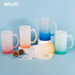 WUJOSUB Sublimation Glass Mug 16oz Frosted Glass Sublimation Mugs for Beer